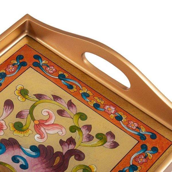 Alternate image for Golden-Toned Handcrafted Floral Reverse-Painted Glass Tray Evening Harvest
