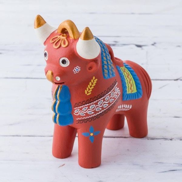 Alternate image for Artisan Crafted Ceramic Traditional Peruvian Bull Statuette Festive Pucara Bull