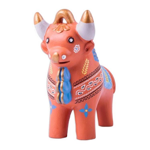 Alternate image for Artisan Crafted Ceramic Traditional Peruvian Bull Statuette Festive Pucara Bull