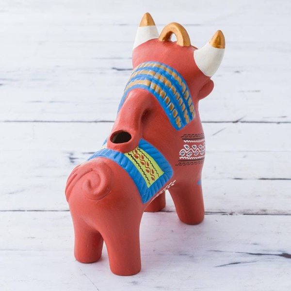 Alternate image for Artisan Crafted Ceramic Traditional Peruvian Bull Statuette Festive Pucara Bull