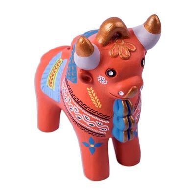 Alternate image for Artisan Crafted Ceramic Traditional Peruvian Bull Statuette Festive Pucara Bull