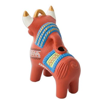 Alternate image for Artisan Crafted Ceramic Traditional Peruvian Bull Statuette Festive Pucara Bull