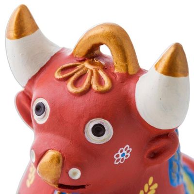 Alternate image for Artisan Crafted Ceramic Traditional Peruvian Bull Statuette Festive Pucara Bull