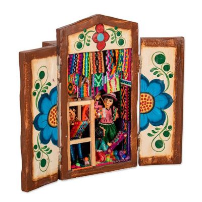 Alternate image for Colorful Wood and Ceramic Retablo of Weavers at Market Colorful Marketplace