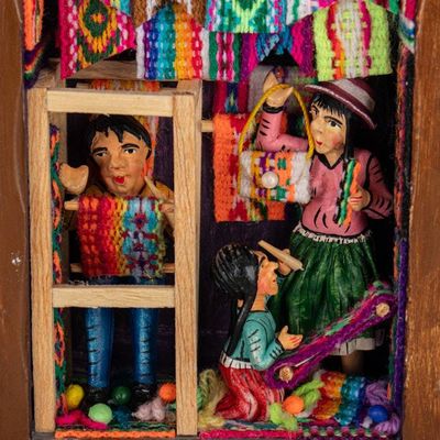 Alternate image for Colorful Wood and Ceramic Retablo of Weavers at Market Colorful Marketplace
