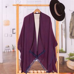 Image for Woven Soft 100 Baby Alpaca Ruana in Bordeaux and Blue Hues Bordeaux Aurora