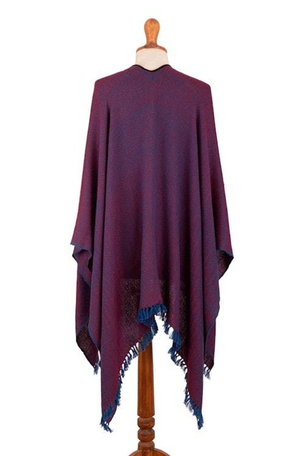 Alternate image for Woven Soft 100 Baby Alpaca Ruana in Bordeaux and Blue Hues Bordeaux Aurora