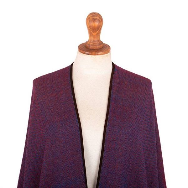 Alternate image for Woven Soft 100 Baby Alpaca Ruana in Bordeaux and Blue Hues Bordeaux Aurora
