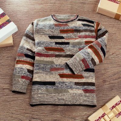 Alternate image for Mens Colorful Patterned 100 Alpaca Pullover from Peru Inca Walls