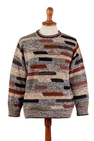 Alternate image for Mens Colorful Patterned 100 Alpaca Pullover from Peru Inca Walls