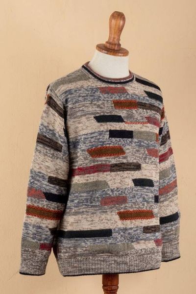 Alternate image for Mens Colorful Patterned 100 Alpaca Pullover from Peru Inca Walls