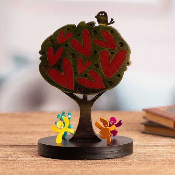 Alternate image for Handcrafted Aluminum Sculpture of Happy Children Tree  Bird Fun