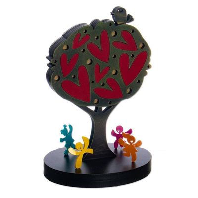 Alternate image for Handcrafted Aluminum Sculpture of Happy Children Tree  Bird Fun