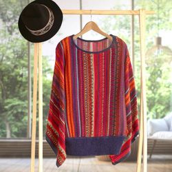 Image for Peruvian Knit Bohemian Drape Sweater in Multicolor Pattern Cuzco Dance