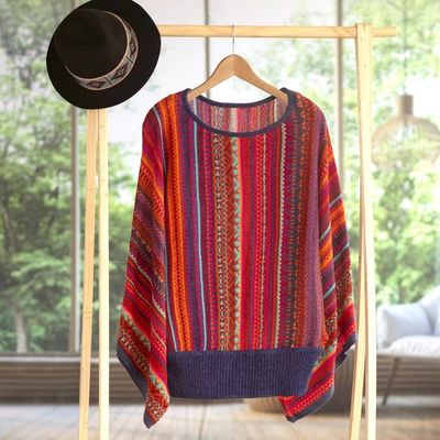 Primary image for Peruvian Knit Bohemian Drape Sweater in Multicolor Pattern Cuzco Dance