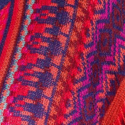Alternate image for Peruvian Knit Bohemian Drape Sweater in Multicolor Pattern Cuzco Dance