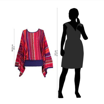 Alternate image for Peruvian Knit Bohemian Drape Sweater in Multicolor Pattern Cuzco Dance