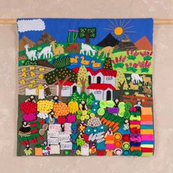 Image for Cotton Folk Art Wall Hanging Street Market