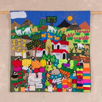 Primary image for Cotton Folk Art Wall Hanging Street Market