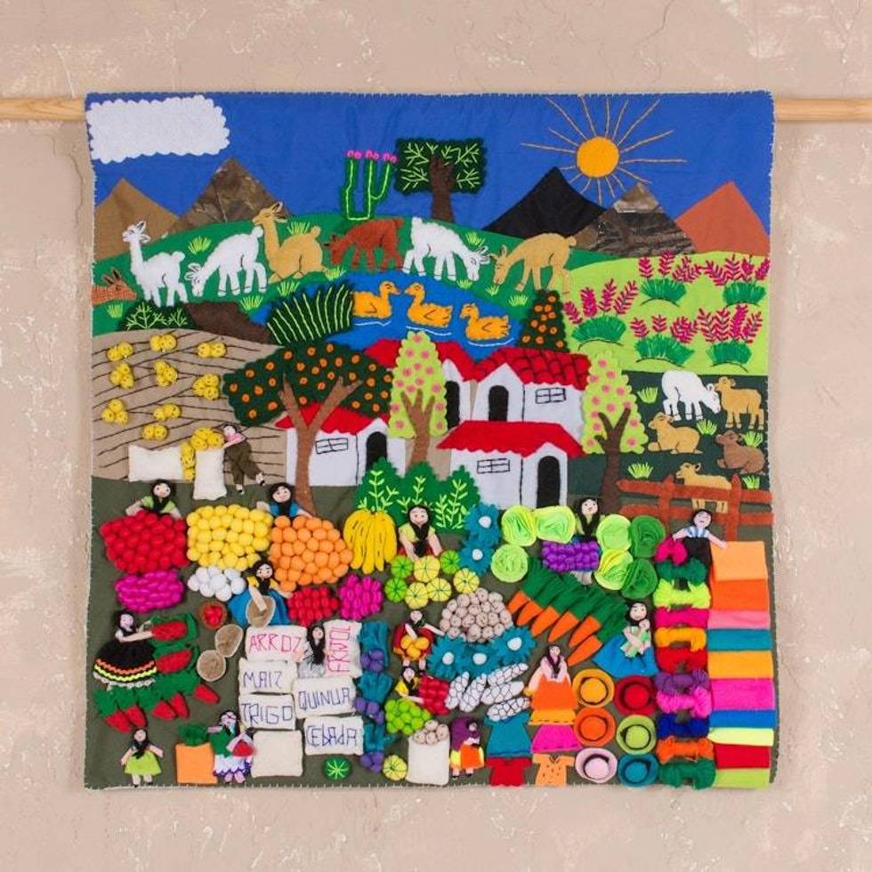 Cotton Folk Art Wall Hanging 'Street Market'