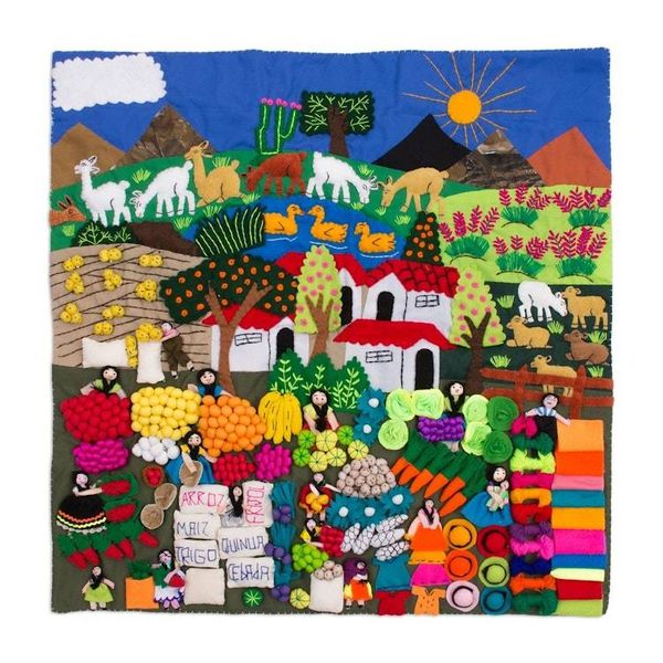 Alternate image for Cotton Folk Art Wall Hanging Street Market