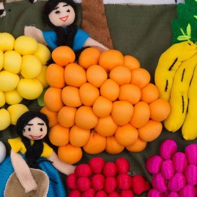 Alternate image for Cotton Folk Art Wall Hanging Street Market