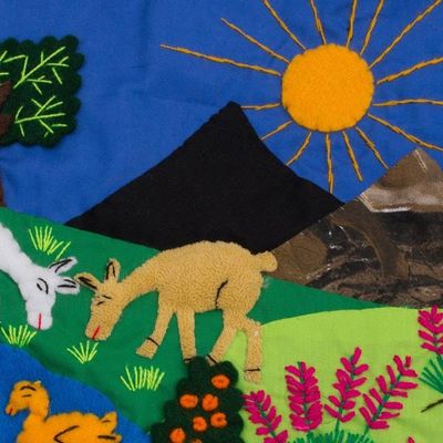 Alternate image for Cotton Folk Art Wall Hanging Street Market