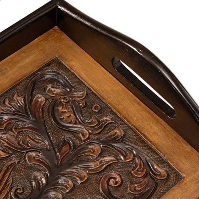 Alternate image for Baroque-Inspired 2-Piece Mohena Wood and Leather Tray Set Embossed Traditions