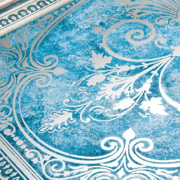 Alternate image for Reverse Painted Glass Tray in Blue and Silver from Peru Floral Marvel in Silver