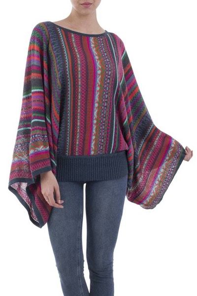 Alternate image for Colorful Striped Alpaca Wool Blend Sweater from Peru Fiesta Dance