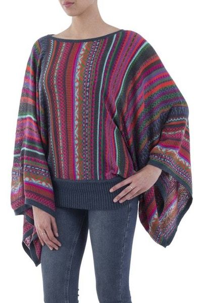 Alternate image for Colorful Striped Alpaca Wool Blend Sweater from Peru Fiesta Dance