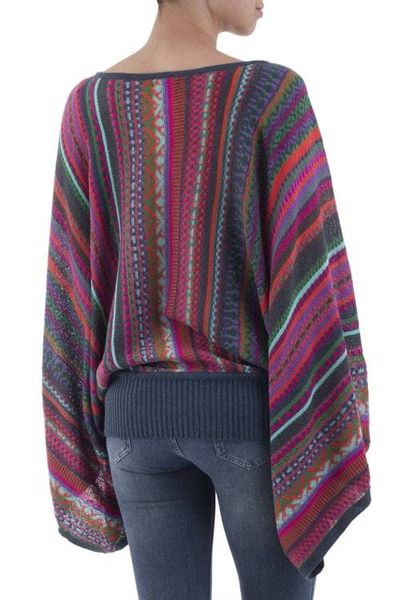 Alternate image for Colorful Striped Alpaca Wool Blend Sweater from Peru Fiesta Dance