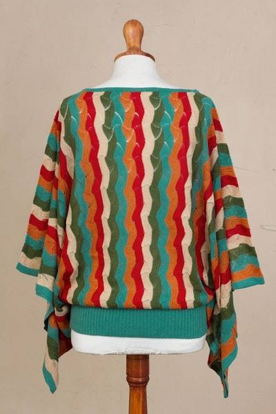 Alternate image for Green and Scarlet Vertical Stripe Alpaca Blend Sweater Tropical Heatwaves