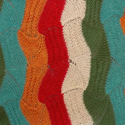 Alternate image for Green and Scarlet Vertical Stripe Alpaca Blend Sweater Tropical Heatwaves