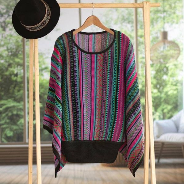 Alternate image for Knit Multicolor Striped Pullover Sweater from Peru Butterfly Dance