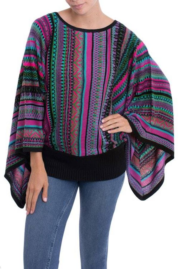 Alternate image for Knit Multicolor Striped Pullover Sweater from Peru Butterfly Dance