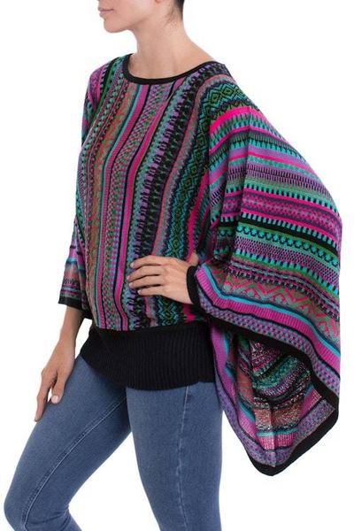 Alternate image for Knit Multicolor Striped Pullover Sweater from Peru Butterfly Dance