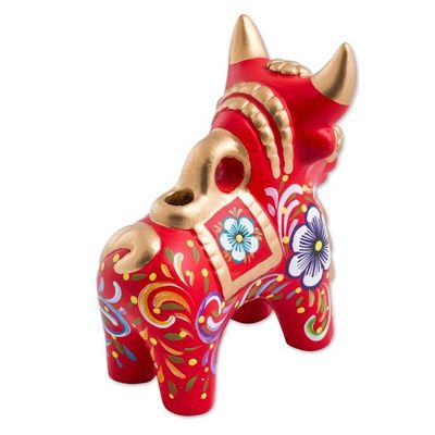 Alternate image for Red Painted Ceramic Bull Folk Art Sculpture Red Pucara Bull