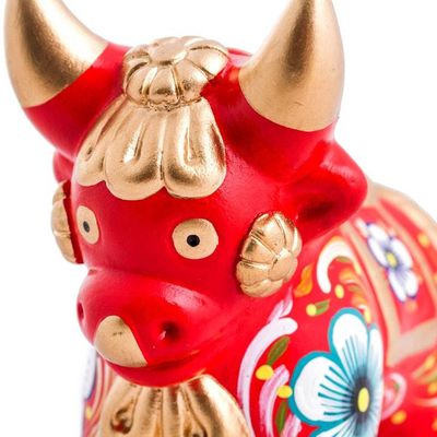 Alternate image for Red Painted Ceramic Bull Folk Art Sculpture Red Pucara Bull