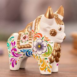 Image for Handcrafted White Ceramic Bull Figurine from Peru White Pucara Bull