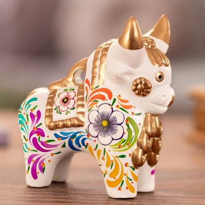 Primary image for Handcrafted White Ceramic Bull Figurine from Peru White Pucara Bull