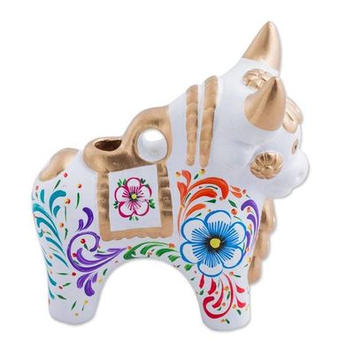 Alternate image for Handcrafted White Ceramic Bull Figurine from Peru White Pucara Bull