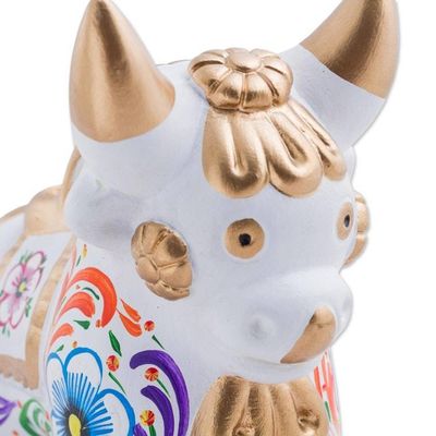 Alternate image for Handcrafted White Ceramic Bull Figurine from Peru White Pucara Bull