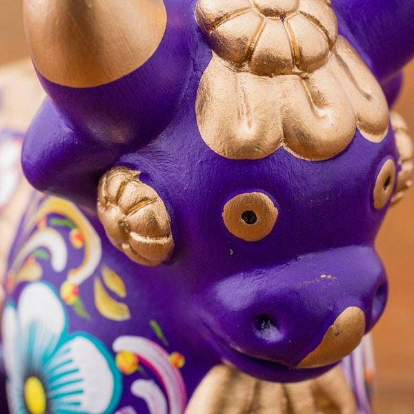 Alternate image for Purple Floral Painted Ceramic Bull Sculpture from Peru Purple Pucara Bull