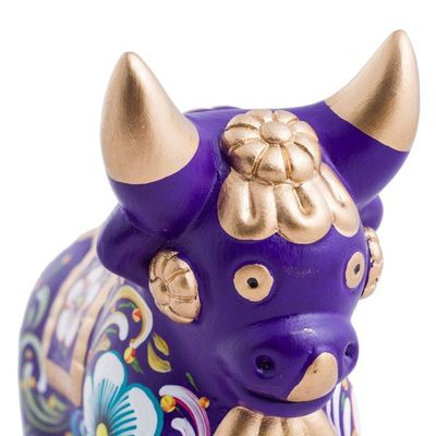 Alternate image for Purple Floral Painted Ceramic Bull Sculpture from Peru Purple Pucara Bull