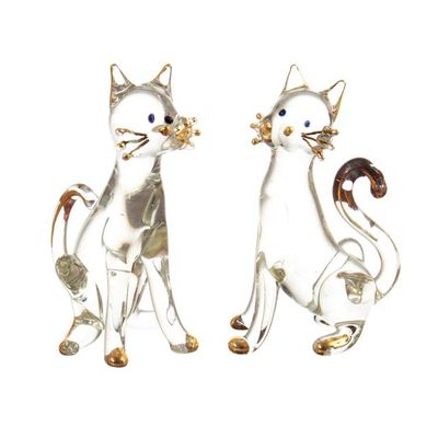 Alternate image for Pair of Gilded Clear Blown Glass Cat Figurines from Peru Feline Friendship