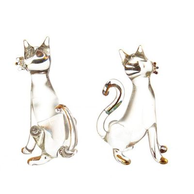 Alternate image for Pair of Gilded Clear Blown Glass Cat Figurines from Peru Feline Friendship