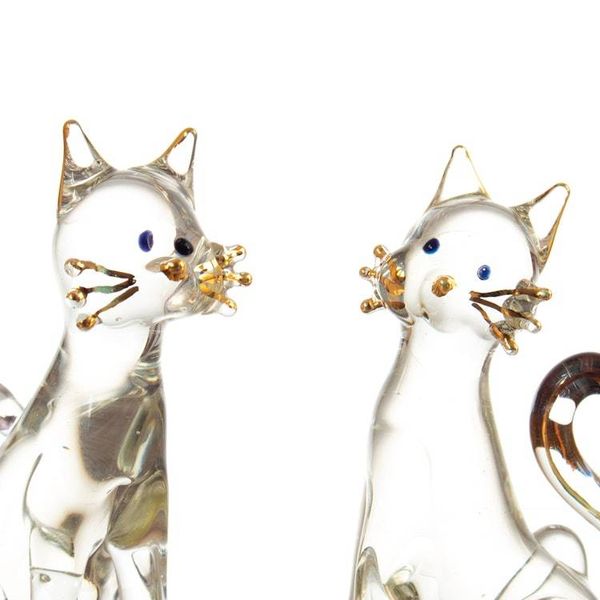 Alternate image for Pair of Gilded Clear Blown Glass Cat Figurines from Peru Feline Friendship