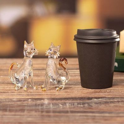 Alternate image for Pair of Gilded Clear Blown Glass Cat Figurines from Peru Feline Friendship