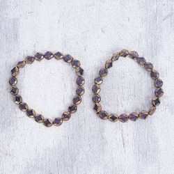 Image for Pair of Black and Golden Glass Beaded Stretch Bracelets Medowiase